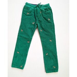 Mini Boden Deer Corduroy Pants Size 10 Green Lined Stretch Drawstring